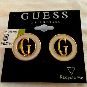 Guess of LA round white and gold earrings